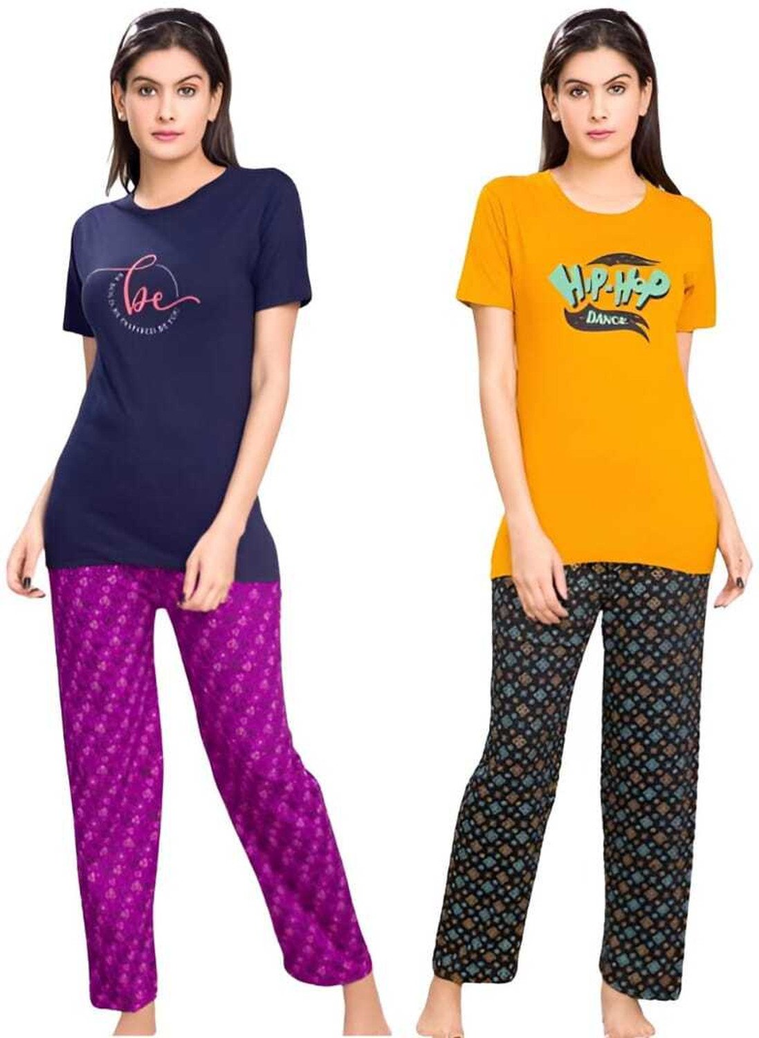 Image of Pollo Loco Women Night Suit Set Black Solid