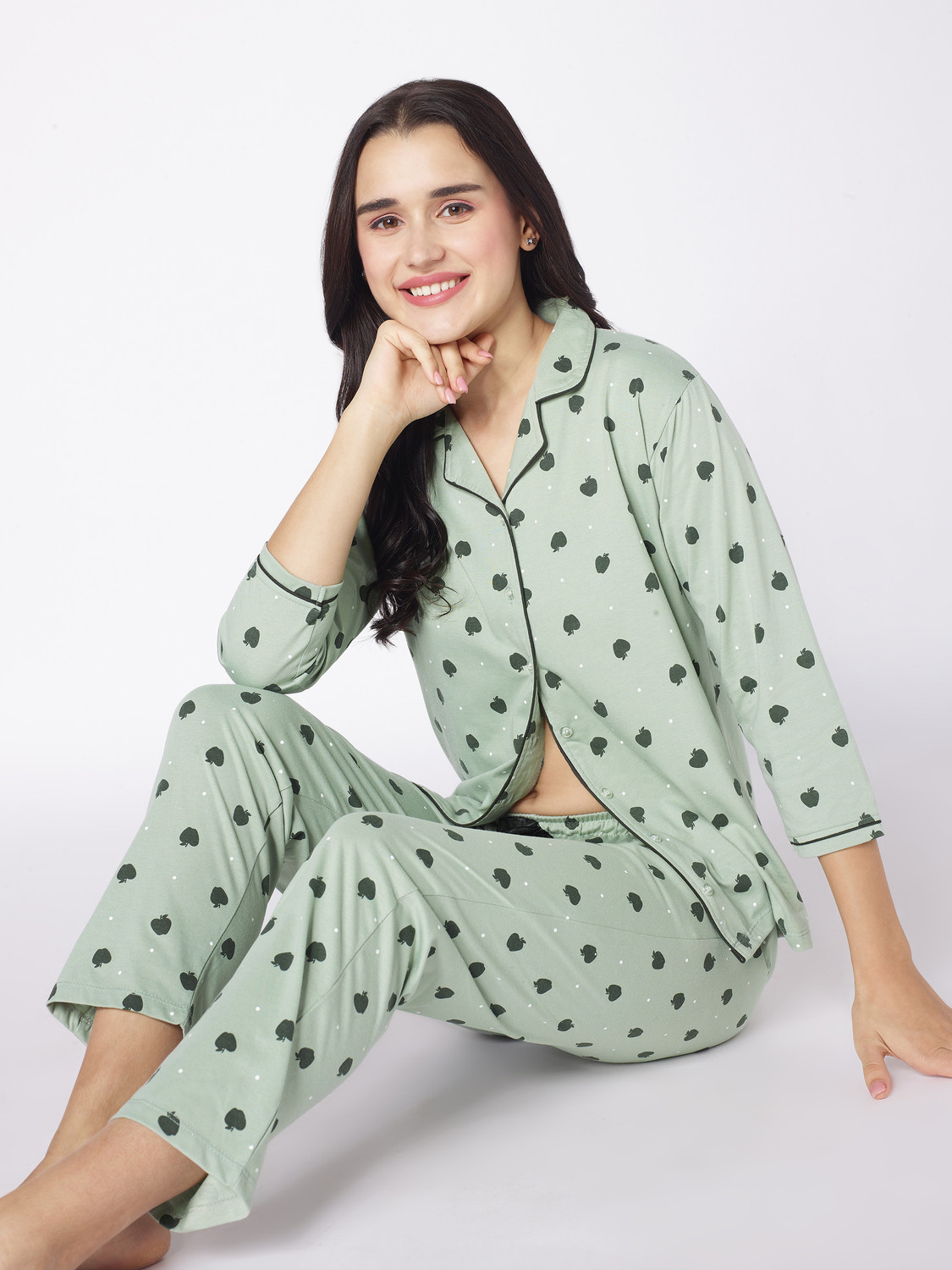 Image of LOTIK Women Night Suit Set Purple Printed