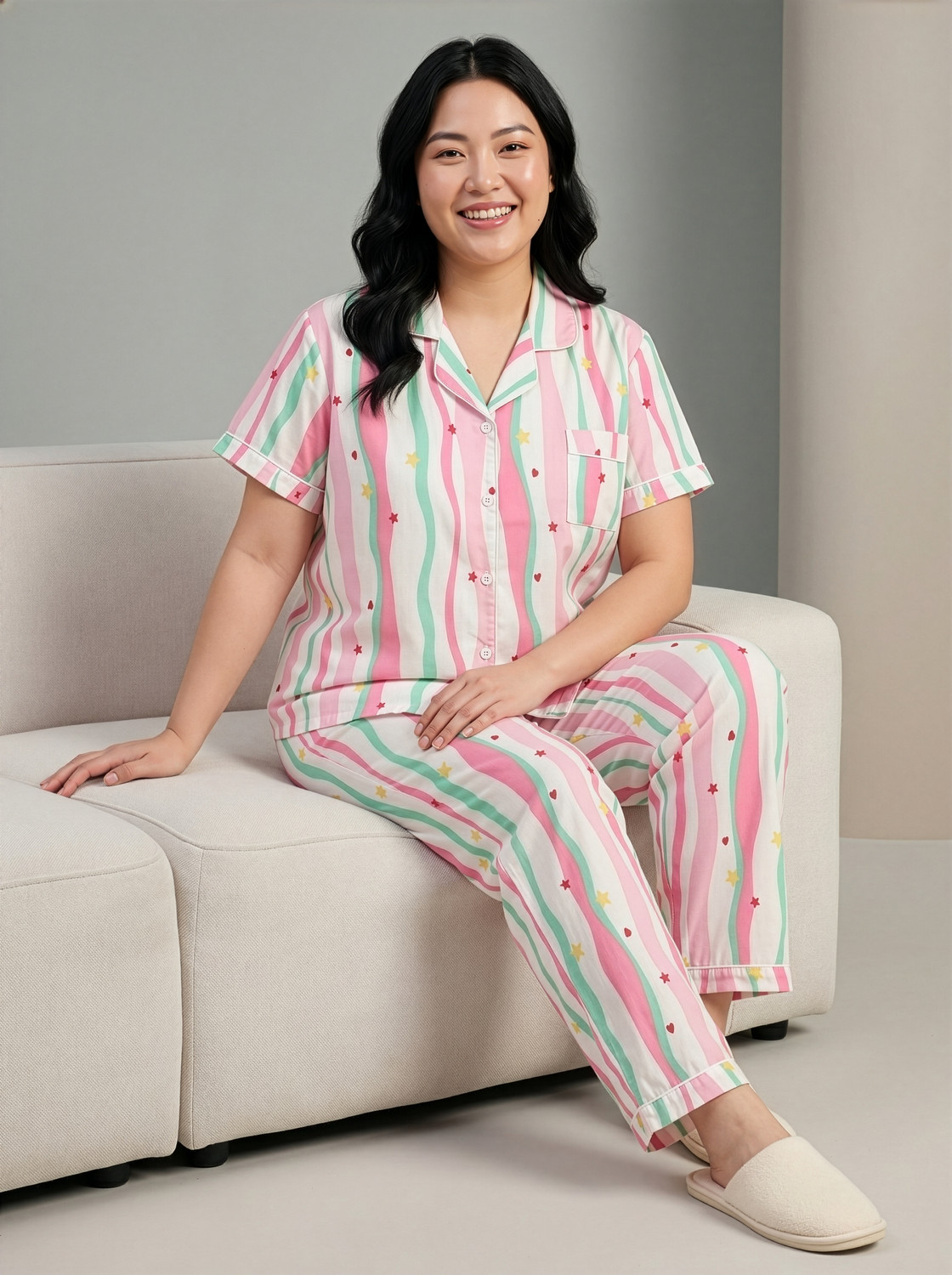 Image of Lugo Women Night Suit Set Multicolor Printed