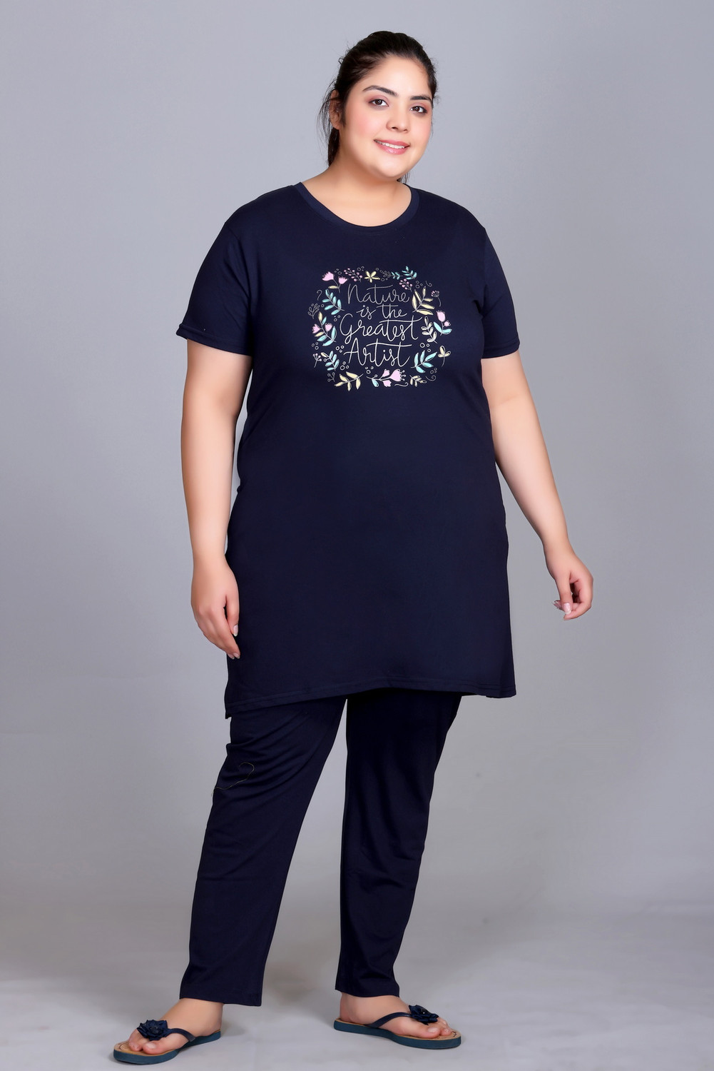 Image of IN Love Women Night Suit Set Blue Printed