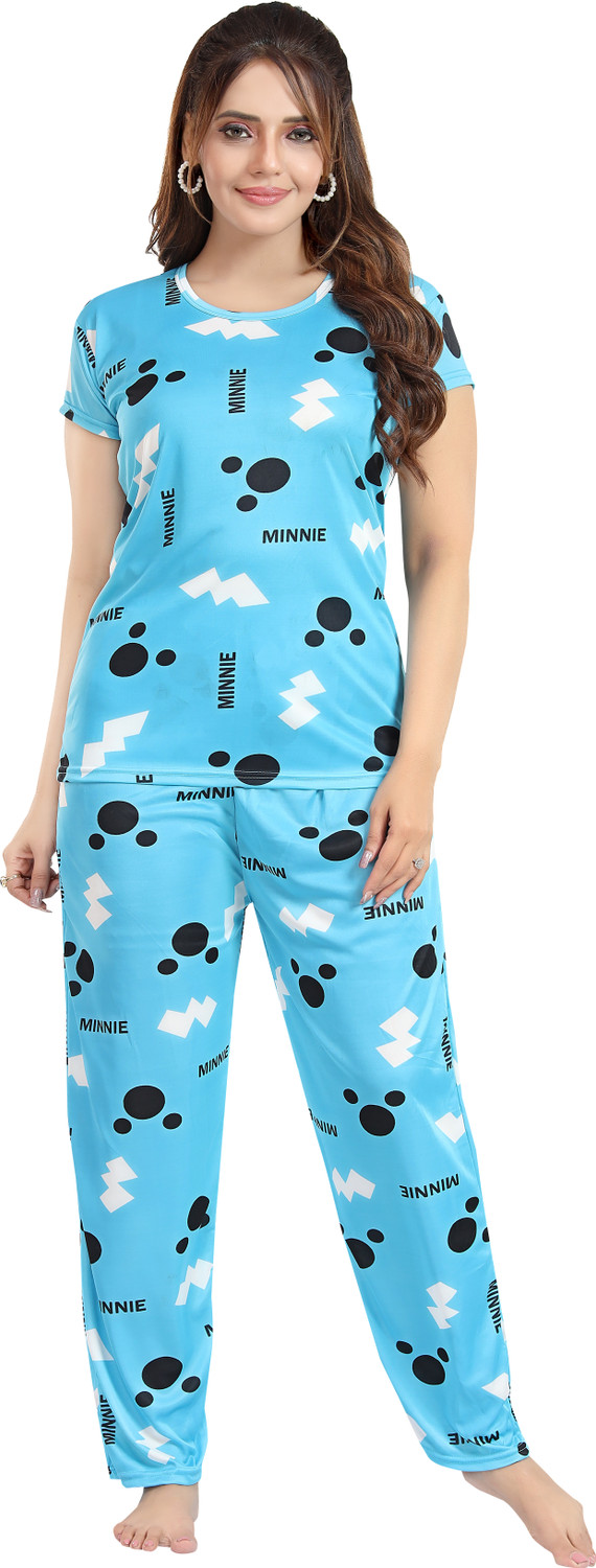 Image of Vania's grace Women Top & Pyjama Set Green, Blue Printed