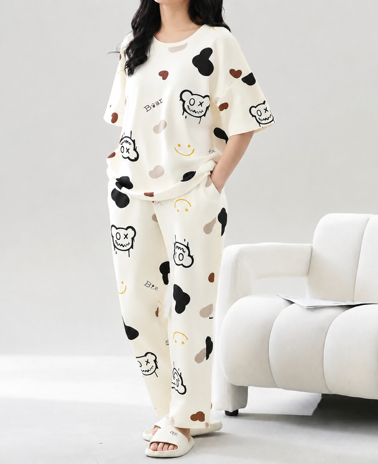 Image of IN Love Women Night Suit Set Blue Printed