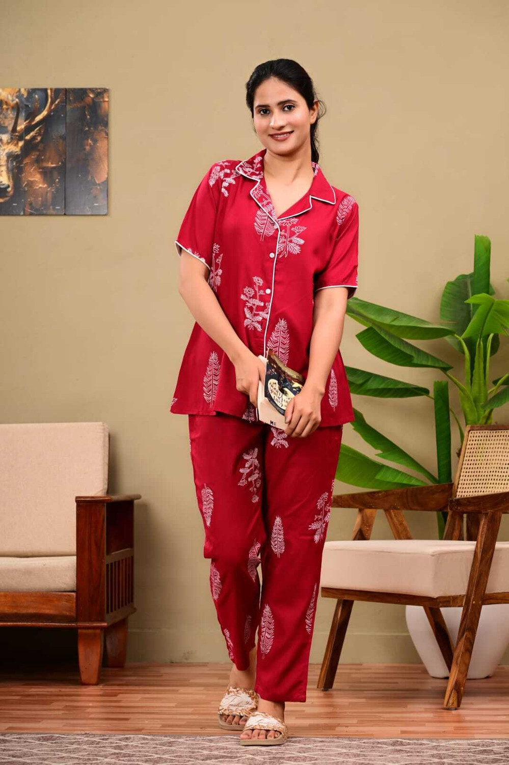 Image of Lugo Women Night Suit Set Multicolor Printed