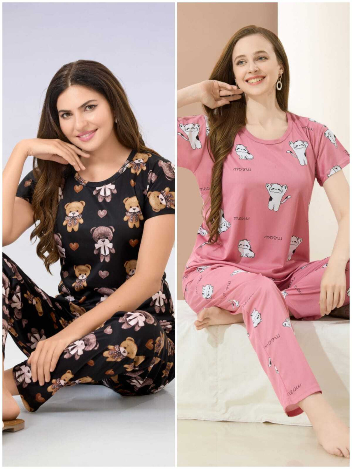 Image of Vania's grace Women Top & Pyjama Set Green, Blue Printed