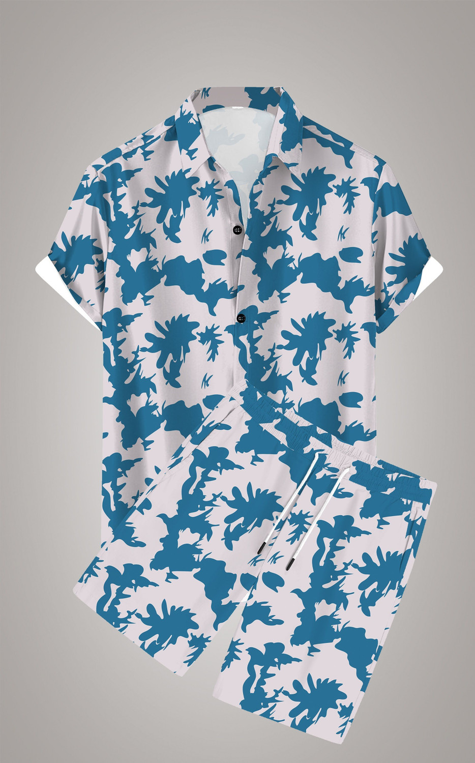 Image of CHEAPSHIRTS Men Night Suit Set Dark Blue Printed