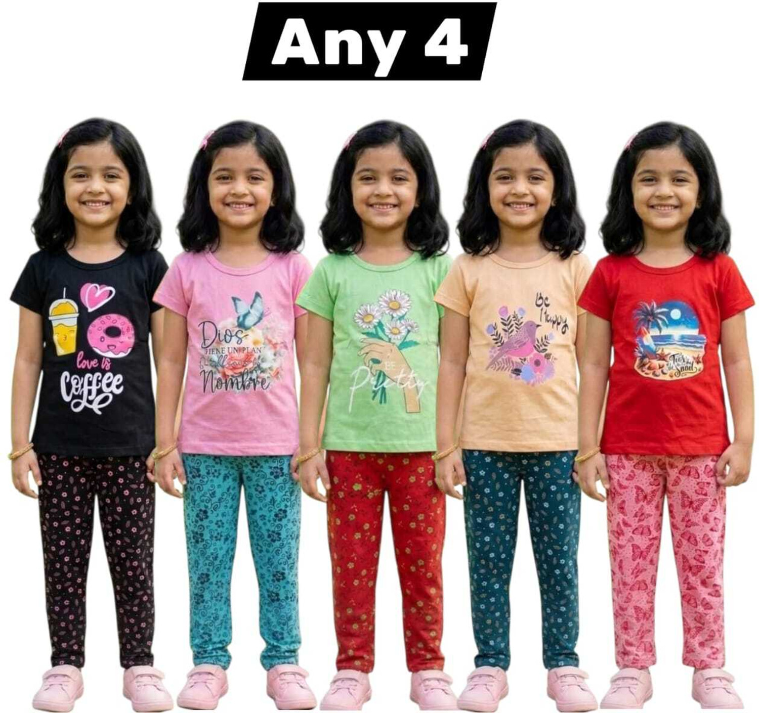 Image of foxyfox Girls Night Suit Set Pink Printed