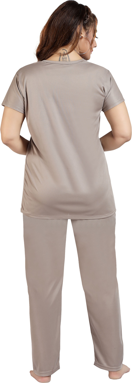 Image of Trade Zone Women Night Suit Set Grey Printed