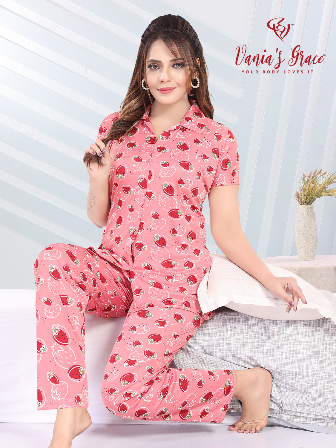 Image of Vania's grace Women Night Suit Set Blue Printed