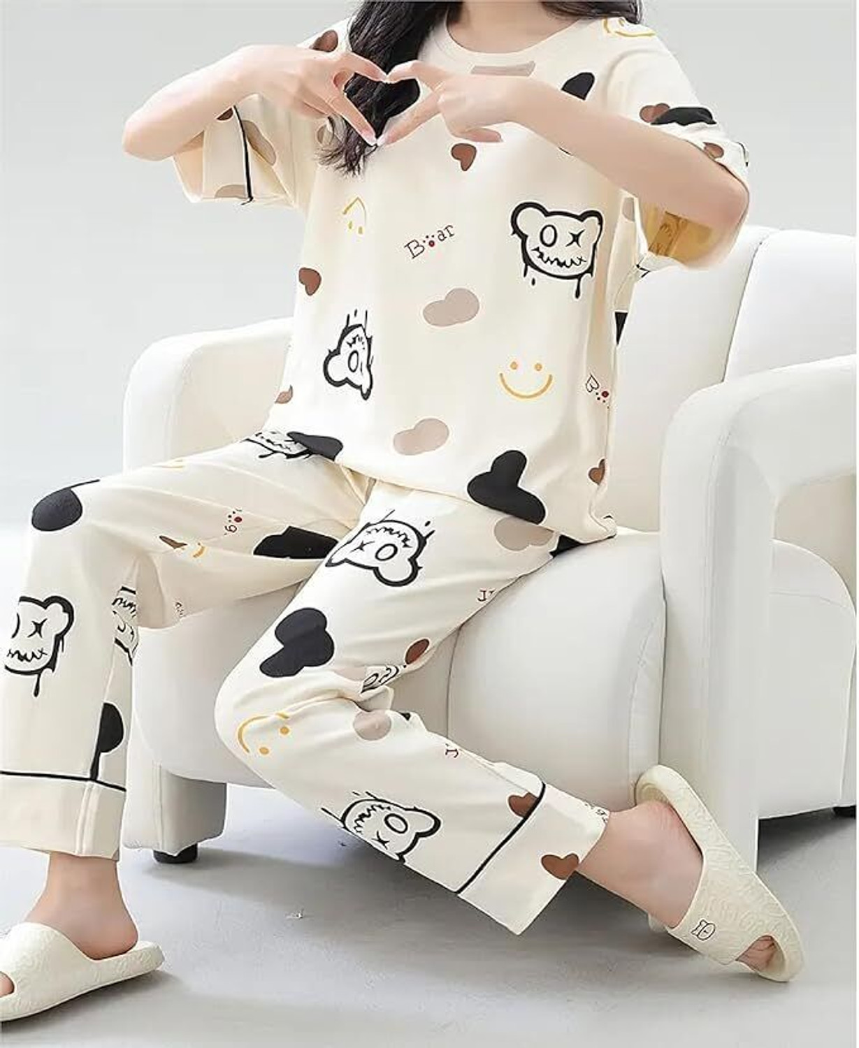 Image of LOTIK Women Night Suit Set Purple Printed
