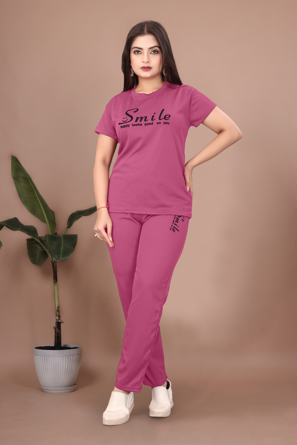 Image of Trade Zone Women Night Suit Set Grey Printed