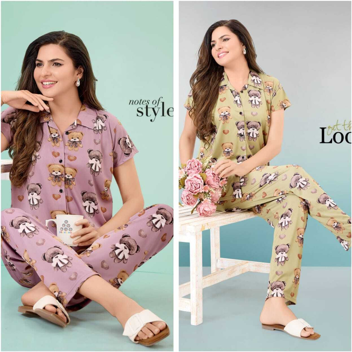 Image of Vania's grace Women Top & Pyjama Set Green, Blue Printed