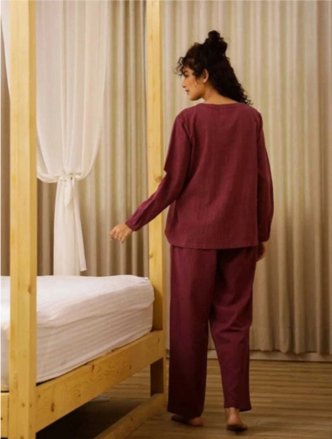 Image of ABHIJEETGARMENT Women Top & Pyjama Set Maroon Solid, Printed