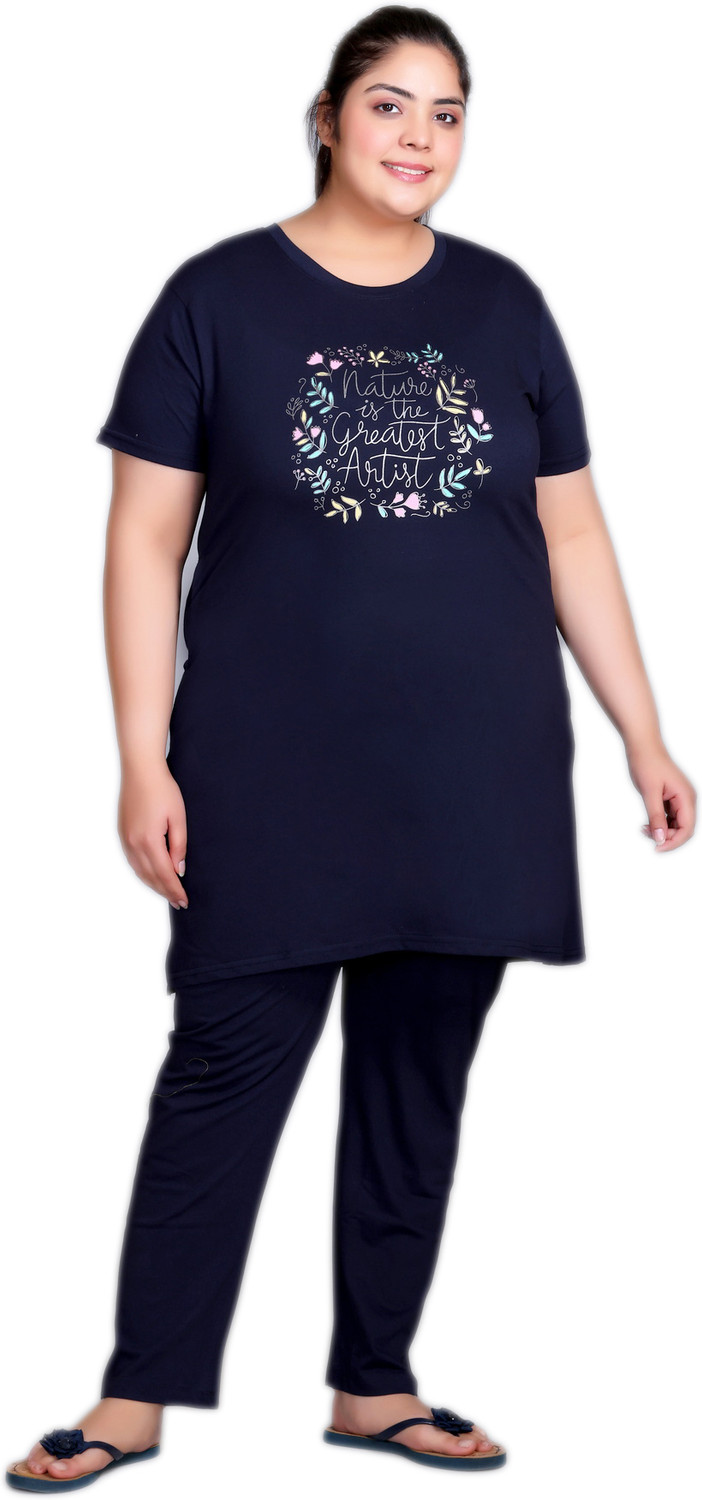 Image of IN Love Women Night Suit Set Blue Printed