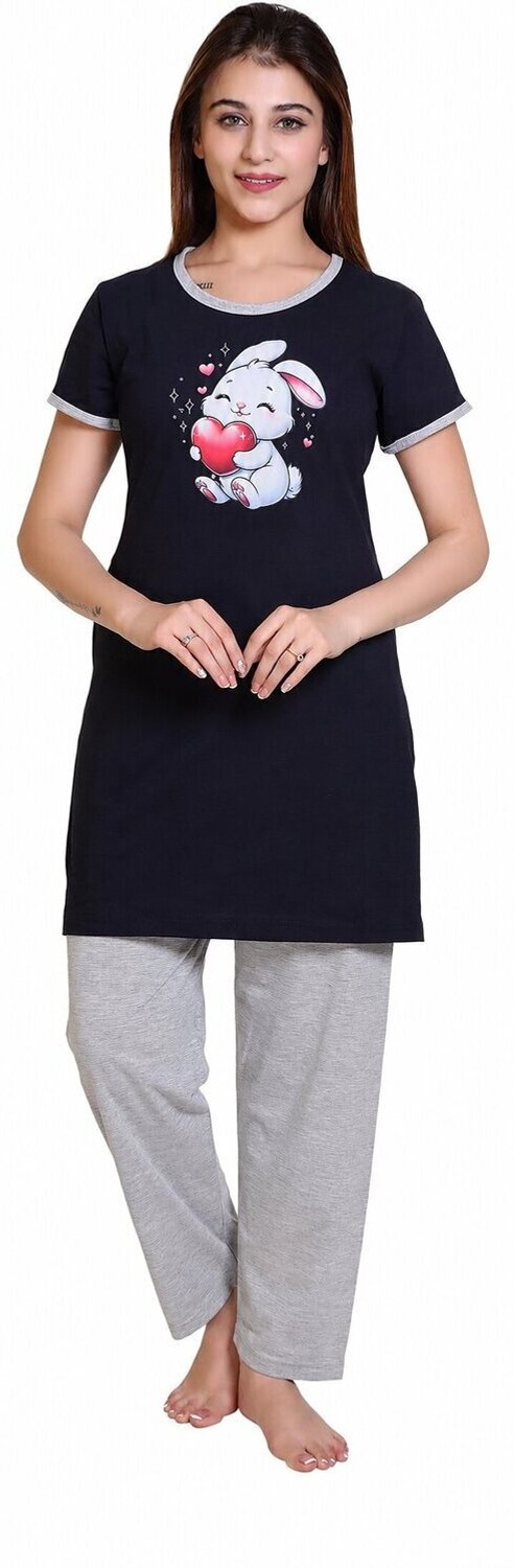 Image of E-MAX Women Top & Pyjama Set Orange, Black Printed