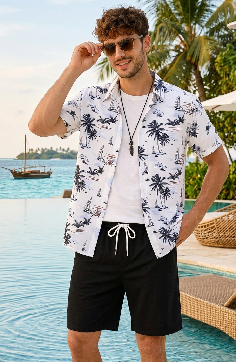 Image of CHEAPSHIRTS Men Night Suit Set Dark Blue Printed