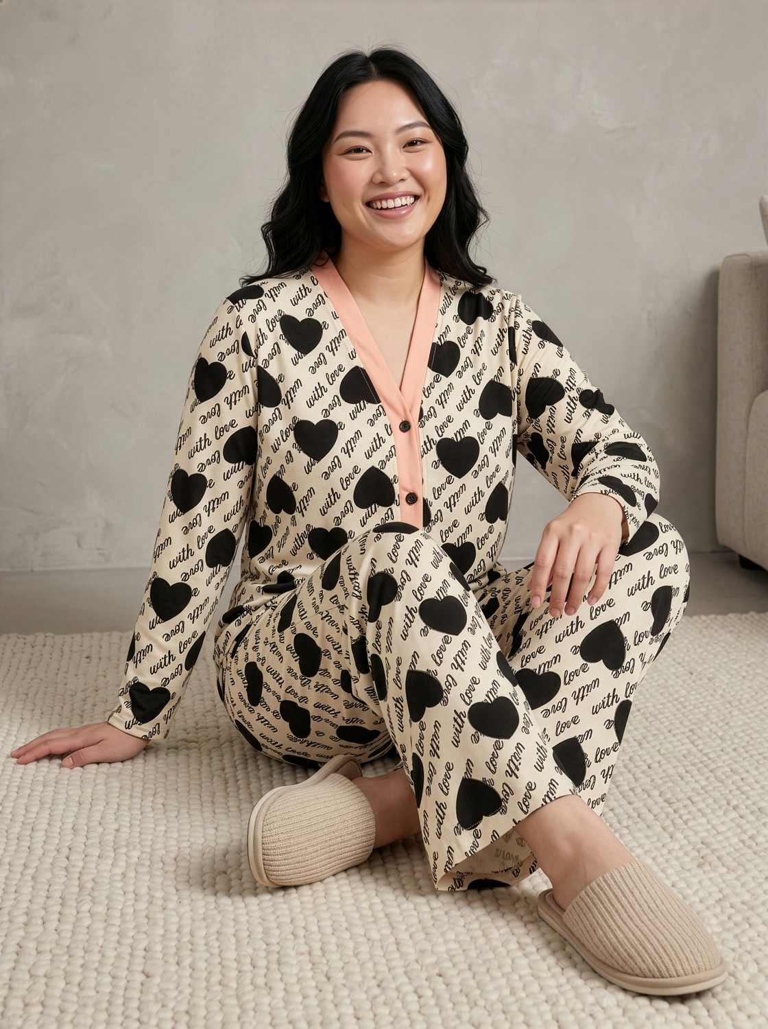 Image of Lugo Women Night Suit Set Beige Printed