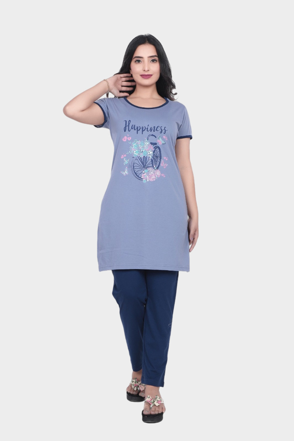 Image of E-MAX Women Top & Pyjama Set Orange, Black Printed