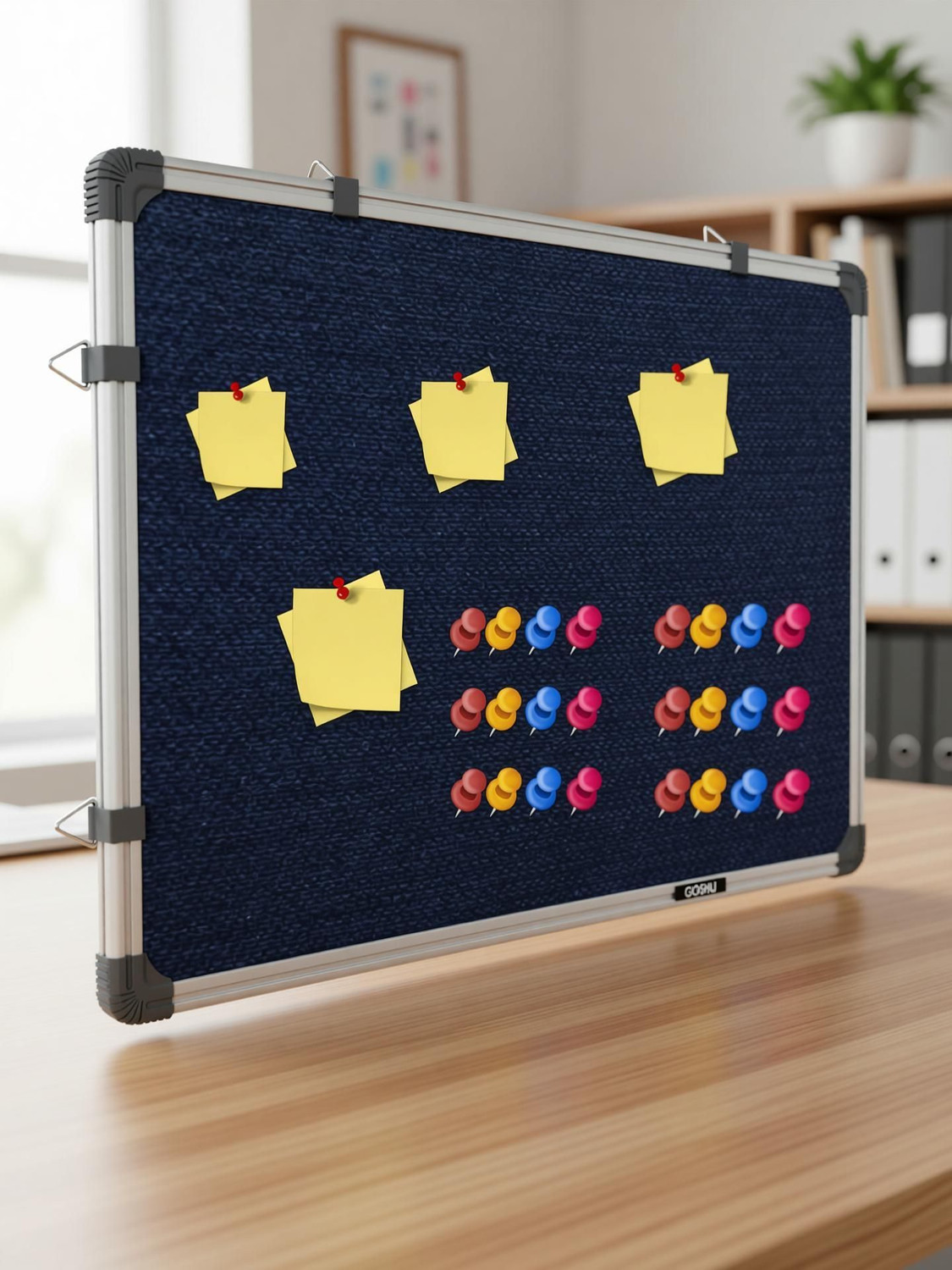 Image of GOSHU 2x3 feet Notice Board / Pin Up Display Board with 50 pins for Office and Home Notice Board (90 cm x 60 cm)