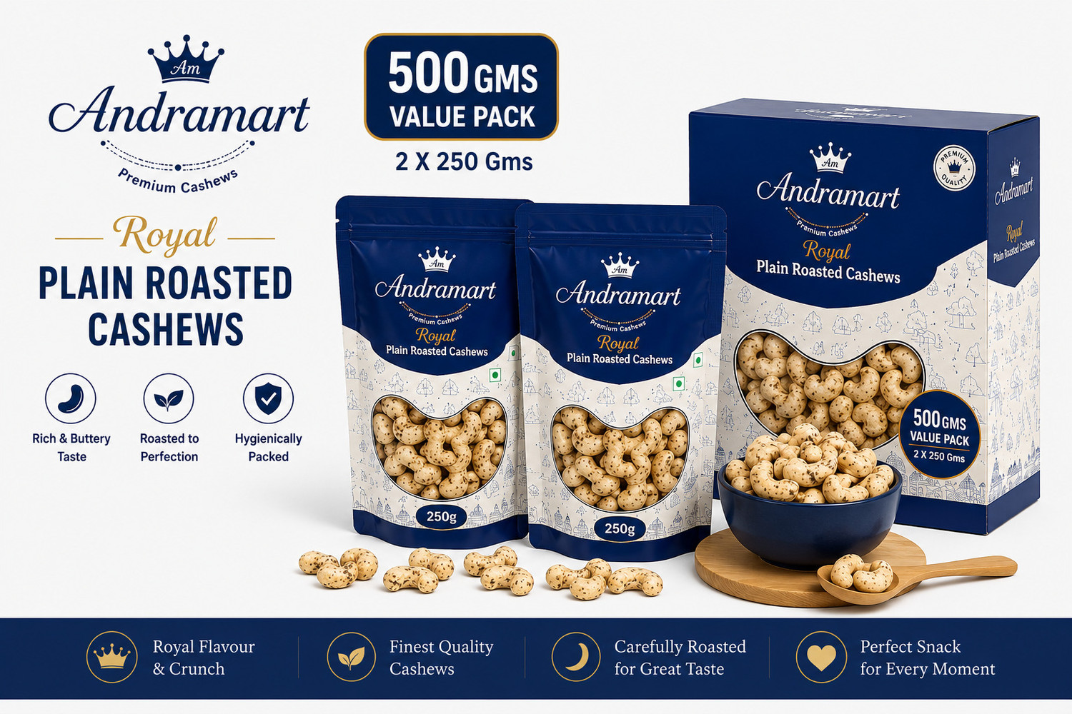 Image of ANDRAMART Plain Rosted and salted Nuts Cashews (1 x 500 g)