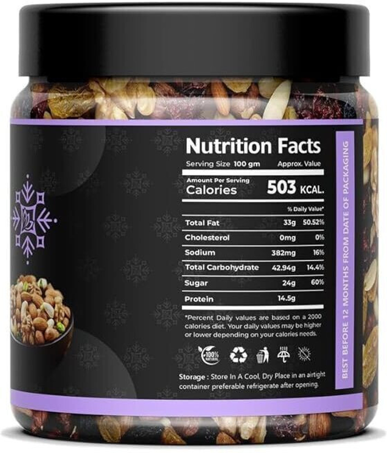 Image of frozen Mix Dry Fruits of Almond|Cashew, Apricot,|Green and Black Raisin| Dried Kiwi Filbert Nuts (1 x 100 g)