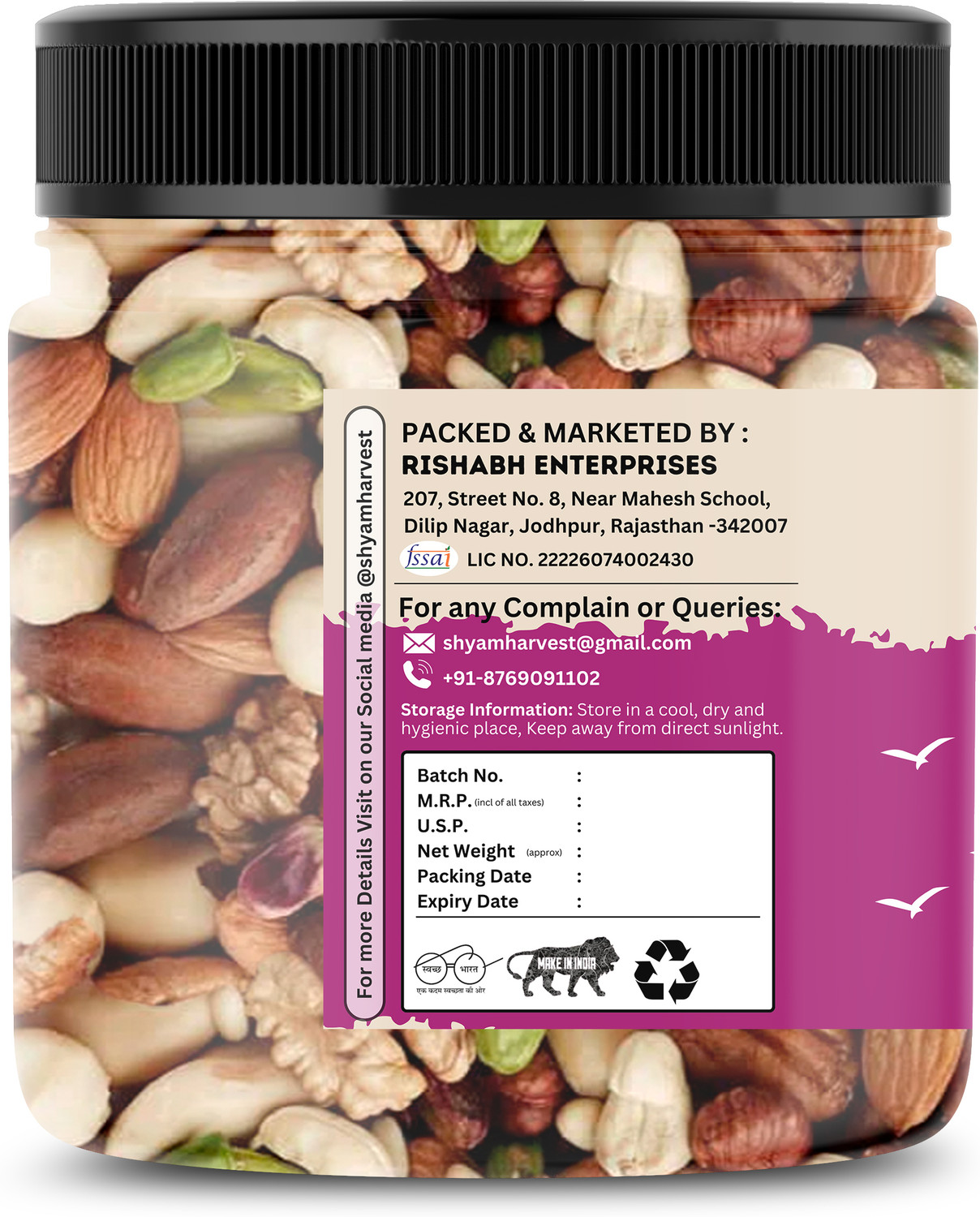 Image of SHYAM HARVEST MIX DRIED FRUITS 1KG JAR Assorted Nuts (1 x 1000 g)