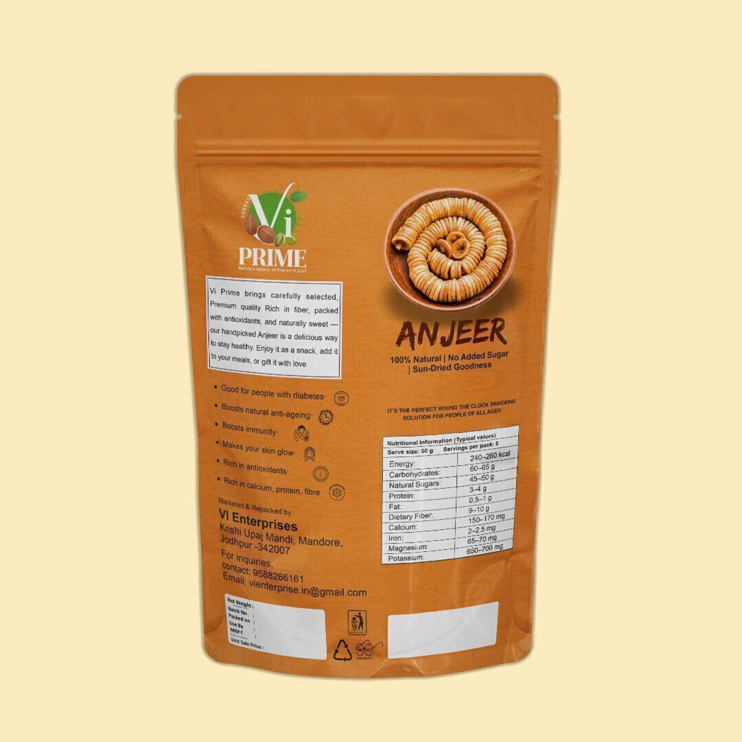 Image of VI PRIME Dried Figs Afghani Anjeer Dry Fruits Pouch| Medium Size Anjir Figs (1 x 250 g)