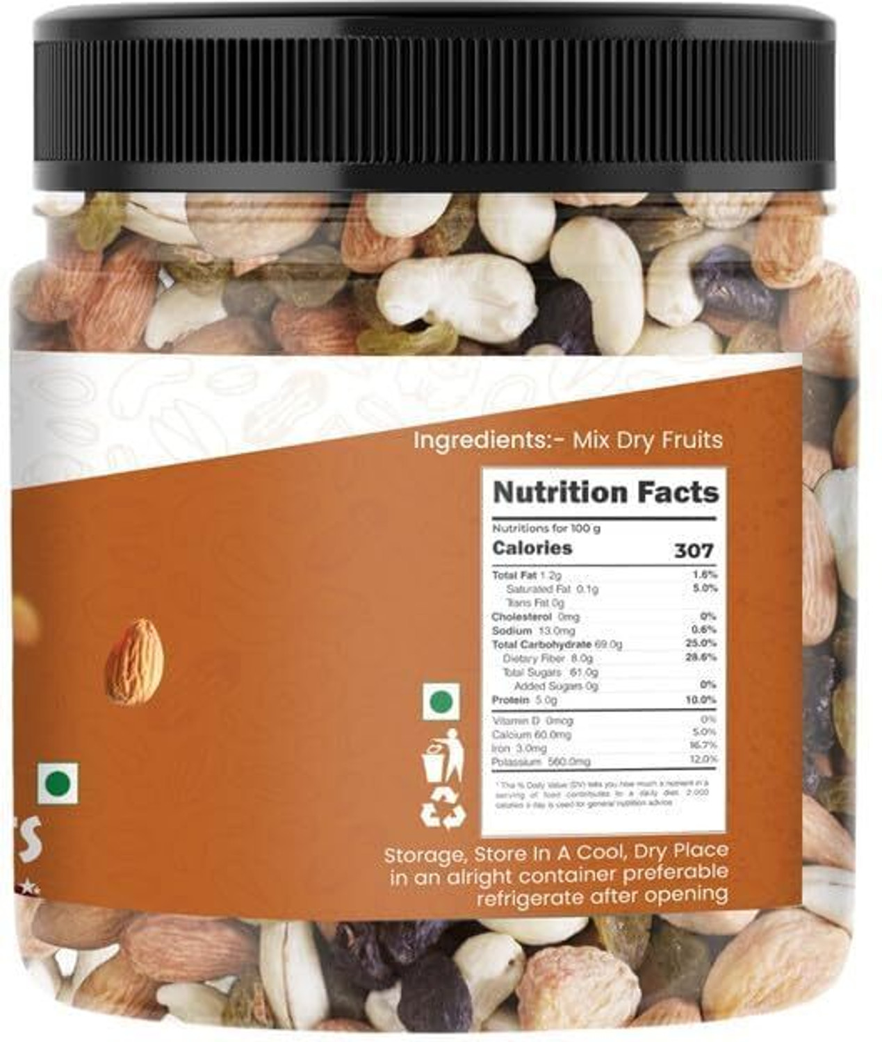 Image of Marwar Bites Premium Mixed Dry Fruits Crunchy Snack for All Ages Gifting Almonds, Apricots, Cashews, Dates, Figs, Pistachios, Raisins, Walnuts (1 x 500 g)