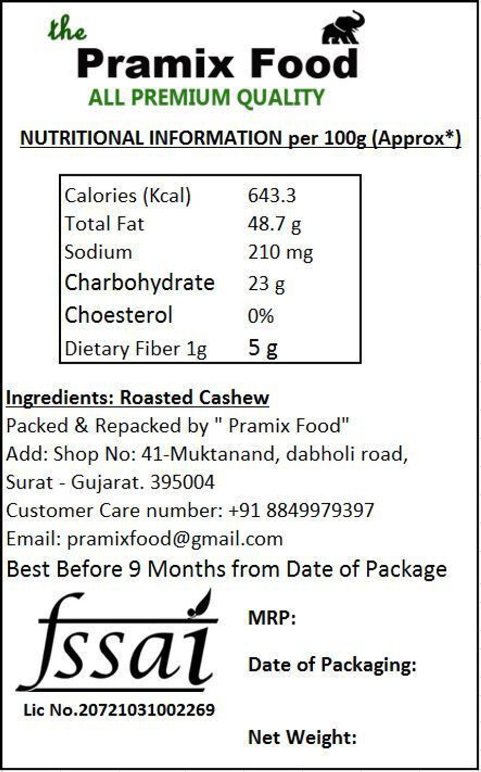 Image of Pramix Organic Whole Kaju / Dry Fruits Cashews Nuts 250gm Cashews (1 x 250 g)