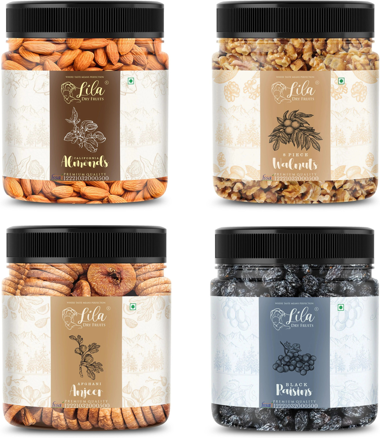 Image of YUM YUM California Almonds 500g & Walnut Kernels 350g Akhrot Giri Dry Fruits Combo Pack- 850g (Jar) Almonds, Walnuts (2 x 425 g)