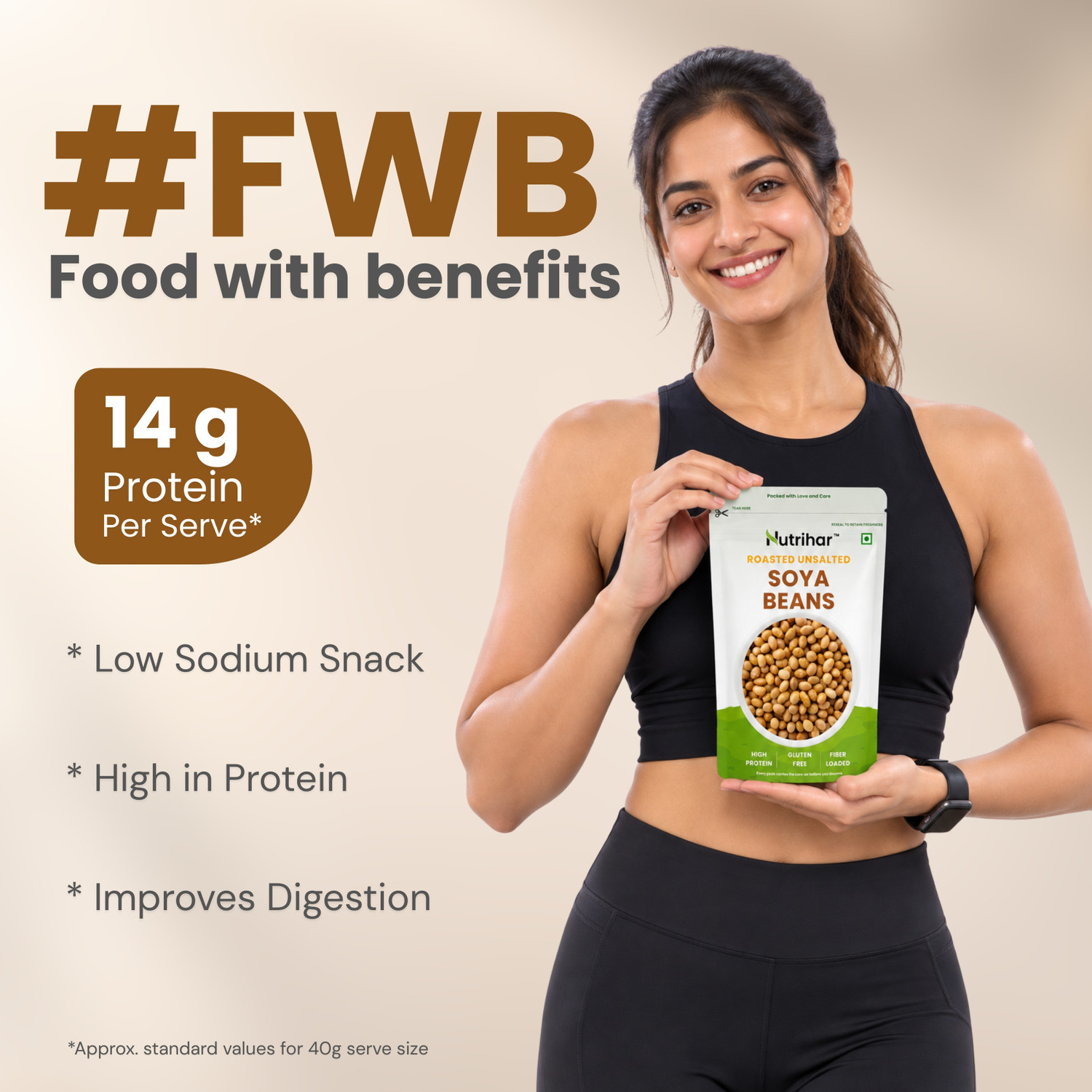 Image of Nutrihar Roasted Soyabean 500g | Unsalted Soyabean | High in Protein, Healthy Snack Soy Nuts (2 x 250 g)