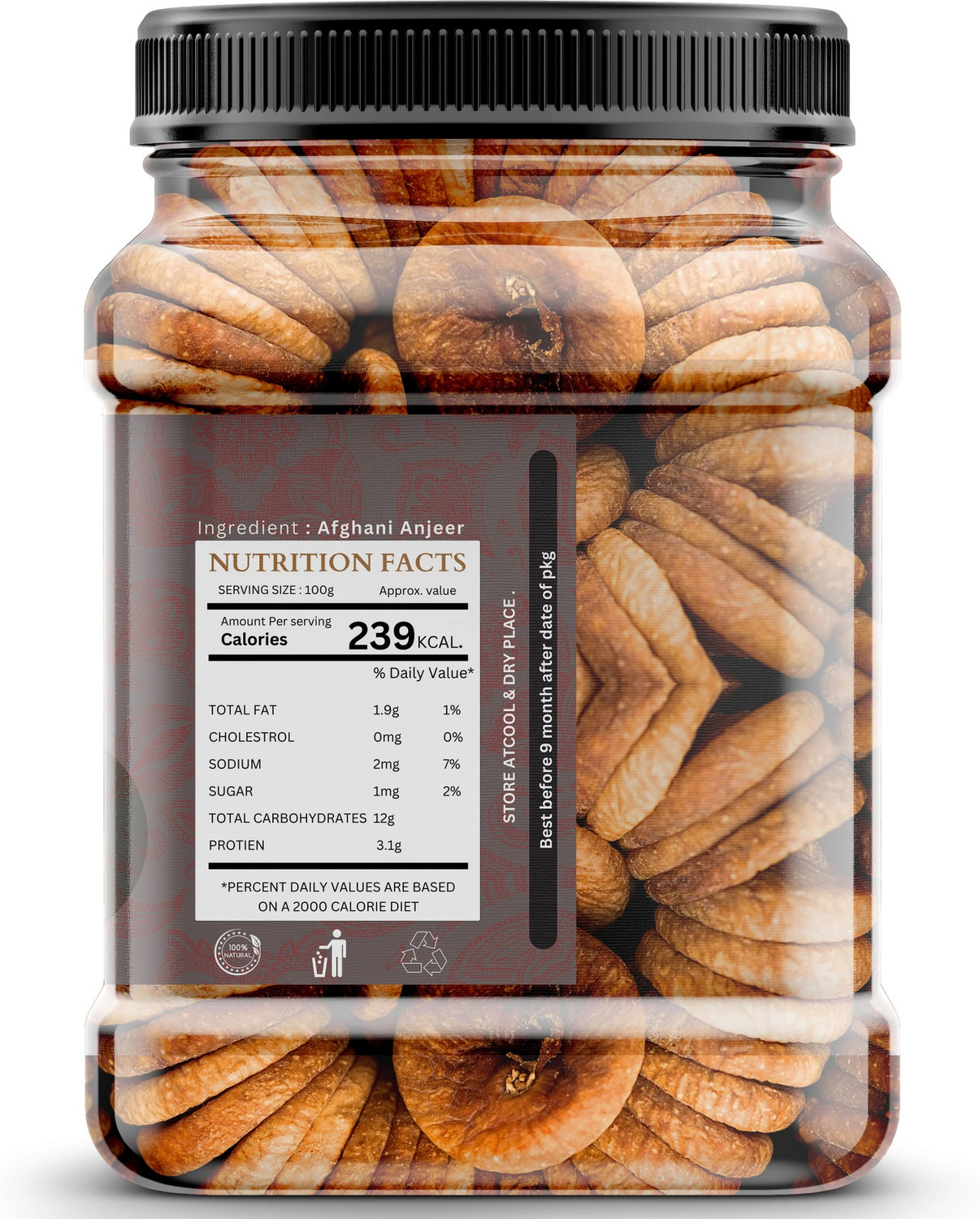Image of nature vegon Anjeer 1kg Pack | High-Quality Dried Figs (1 x 1 kg)