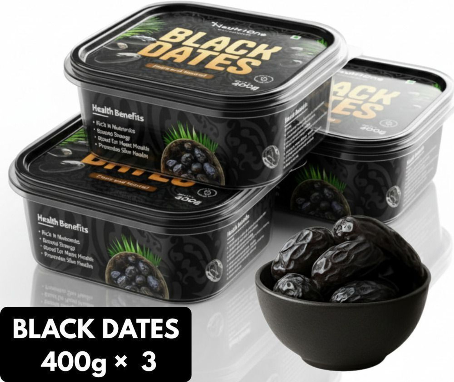 NeutriOne Premium Black Dates Khajoor 500g - Image 1