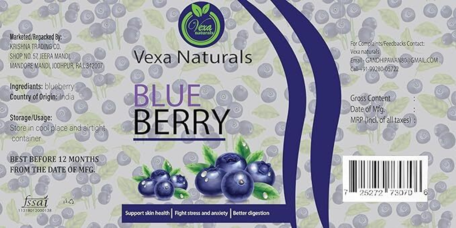 Image of VEXA NATURALS Dried Blueberries | No Added Sugar | Vitamin & Fiber Rich Blueberry (1 x 250 g)