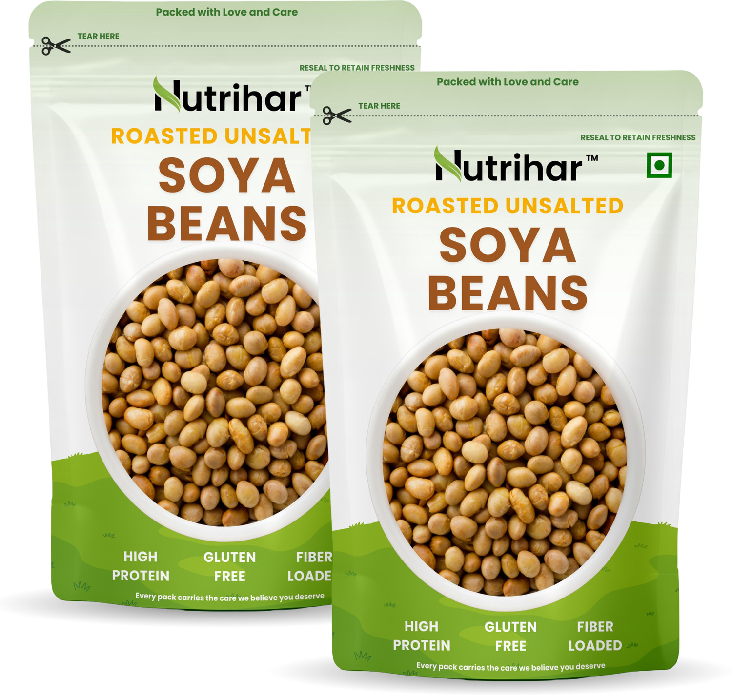 Image of Nutrihar Roasted Soyabean 500g | Unsalted Soyabean | High in Protein, Healthy Snack Soy Nuts (2 x 250 g)