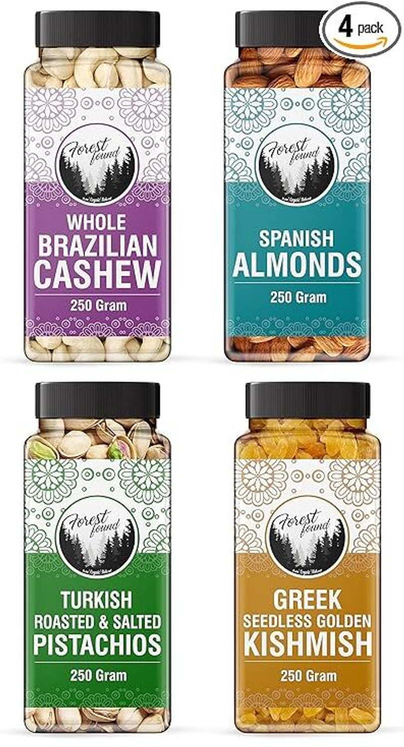 Image of Nature Purify Dry Fruit Combo (Almond + Cashew + Raisins + Apricot) - 200gm Each Almonds, Cashews, Raisins, Apricots (4 x 200 g)