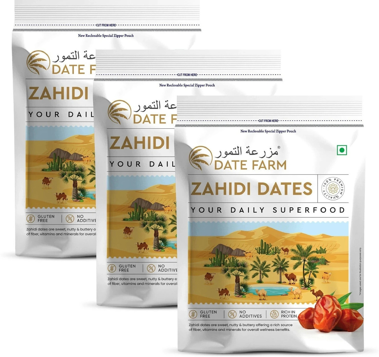 Image of Date Farm Palm Royale Dates, 100% Natural khajur, No Added Sugar, Rich in Fibre - Dry Dates (3 x 500 g)