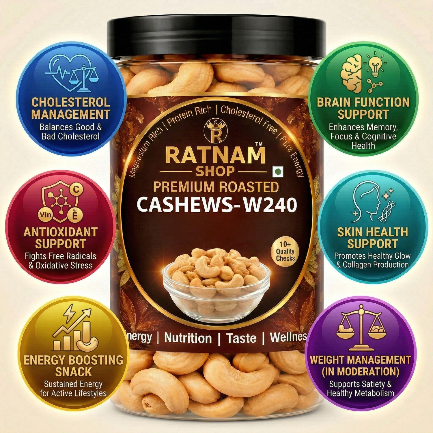 Image of Ratnam Shop Premium Salt Roasted CASH Cashews, Kernels (1 x 250 g)