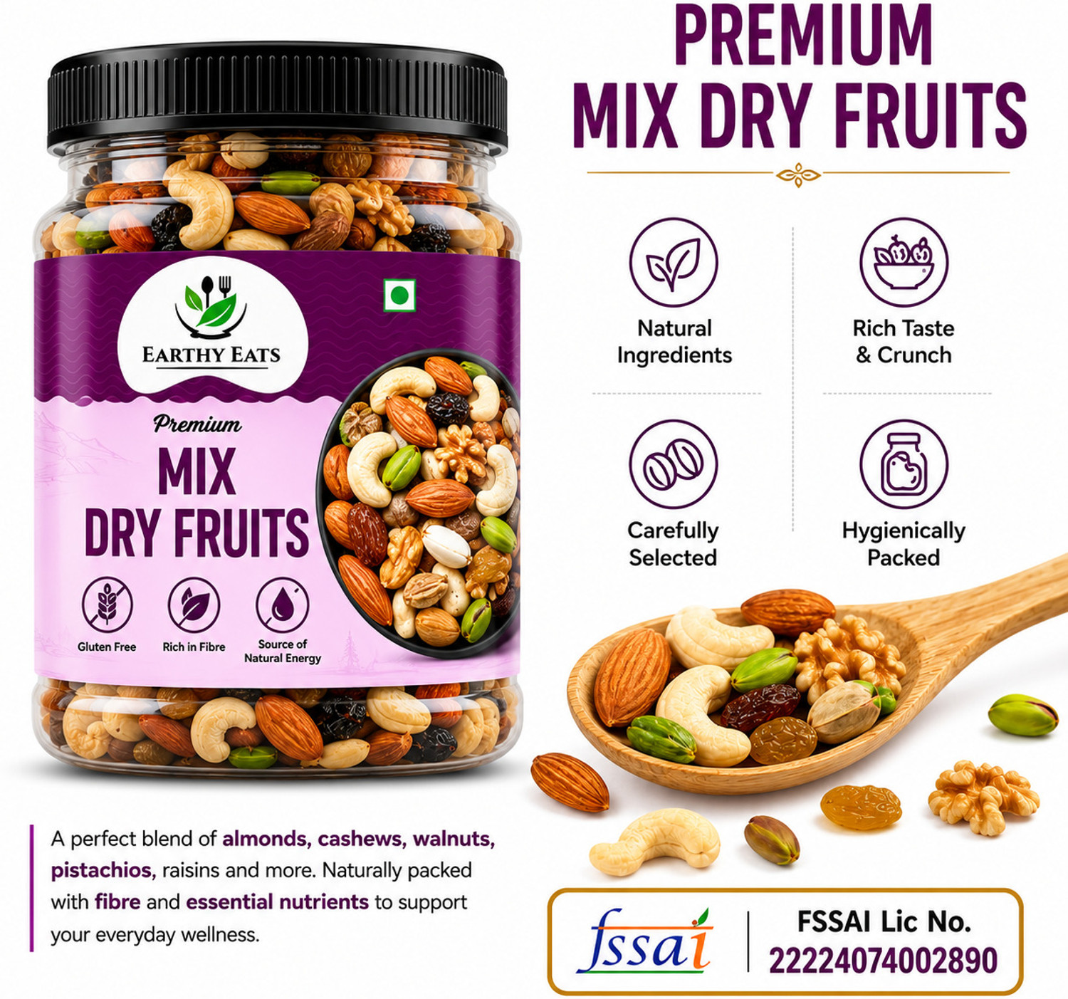 Image of Earthy Eats 7 in 1 Superfood Almonds, Pumpkin, Sunflower Seeds, Amla, Raisins, Cashew Apricots (1 x 1000 g)