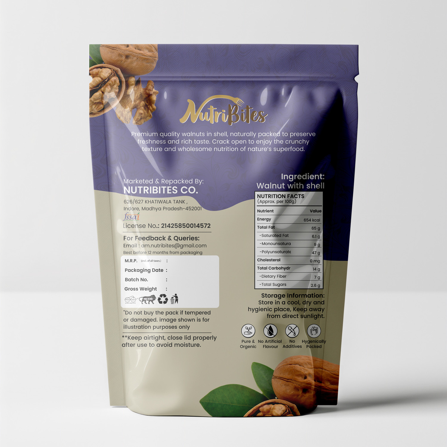 Image of NutriBites Walnut With Shell Pouch | Whole Walnuts | Fresh & Natural Dry Fruits Walnuts (1 x 500 g)