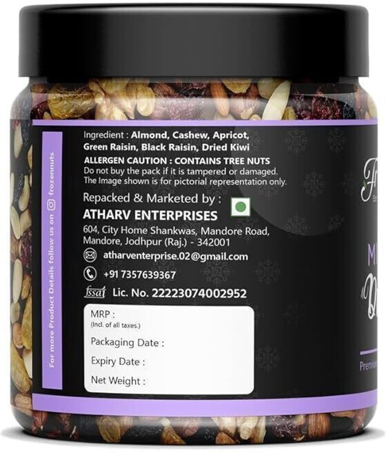 Image of frozen Mix Dry Fruits of Almond|Cashew, Apricot,|Green and Black Raisin| Dried Kiwi Filbert Nuts (1 x 100 g)