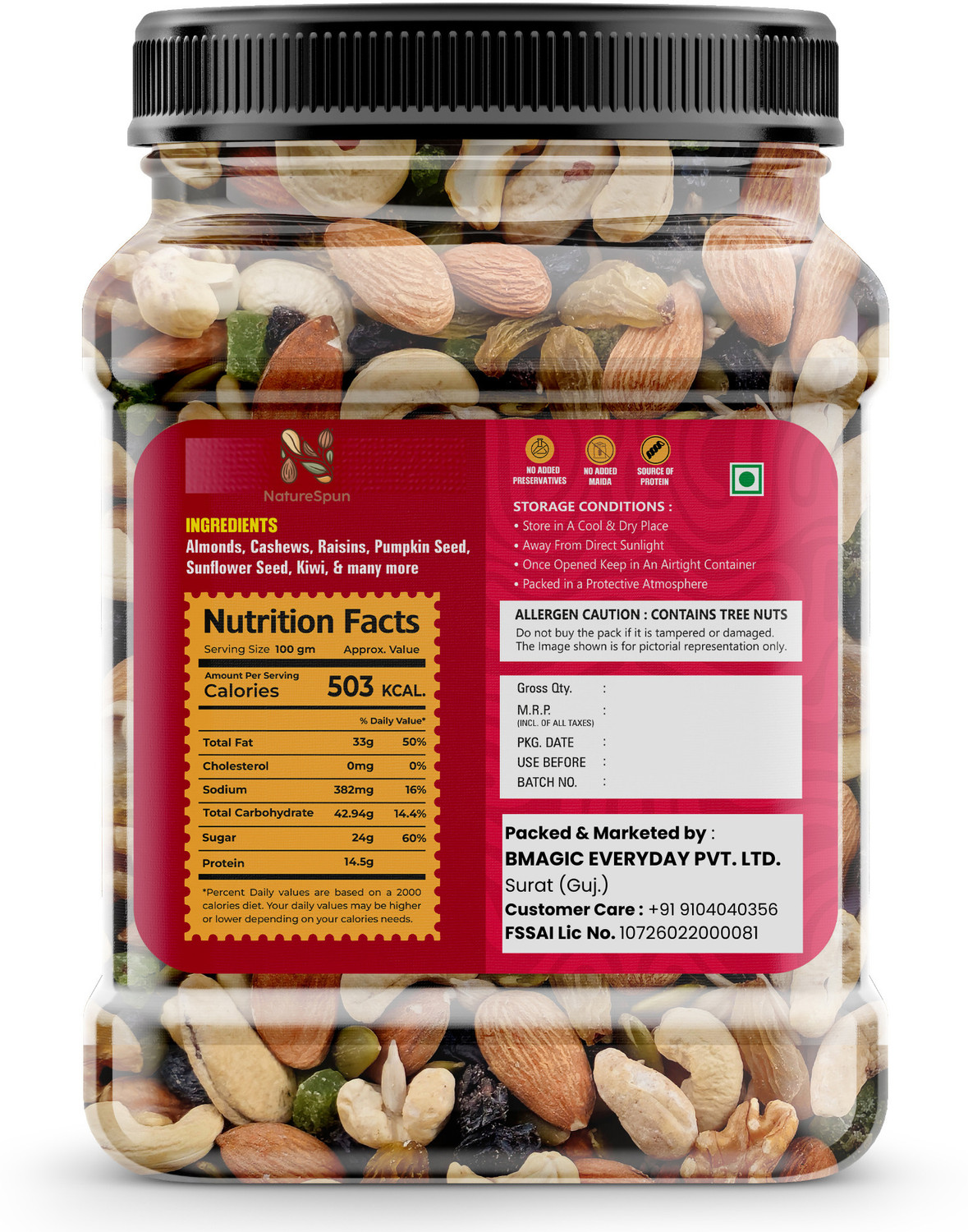 Image of NatureSpun Healthy Nutmix 250g | Almonds, Cashews, Raisins, Dates, Amla, Apricots, Assorted Seeds & Nuts (1 x 250 g)