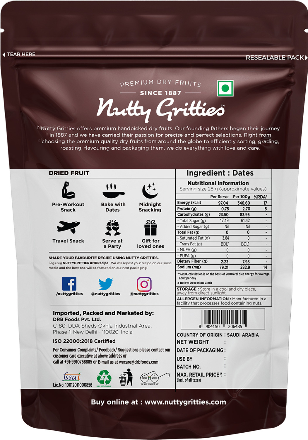 Image of Nutty Gritties Premium Kalmi Dry Dates (5 x 350 g)