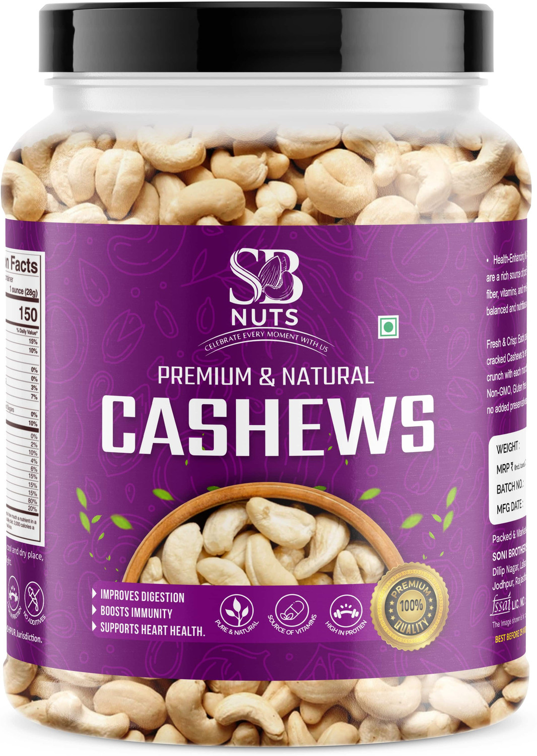 Image of SB Nuts Cashew | Premium Kaju | Rich Creamy Taste | Healthy & Delicious Cashews Cashews (1 x 1 kg)