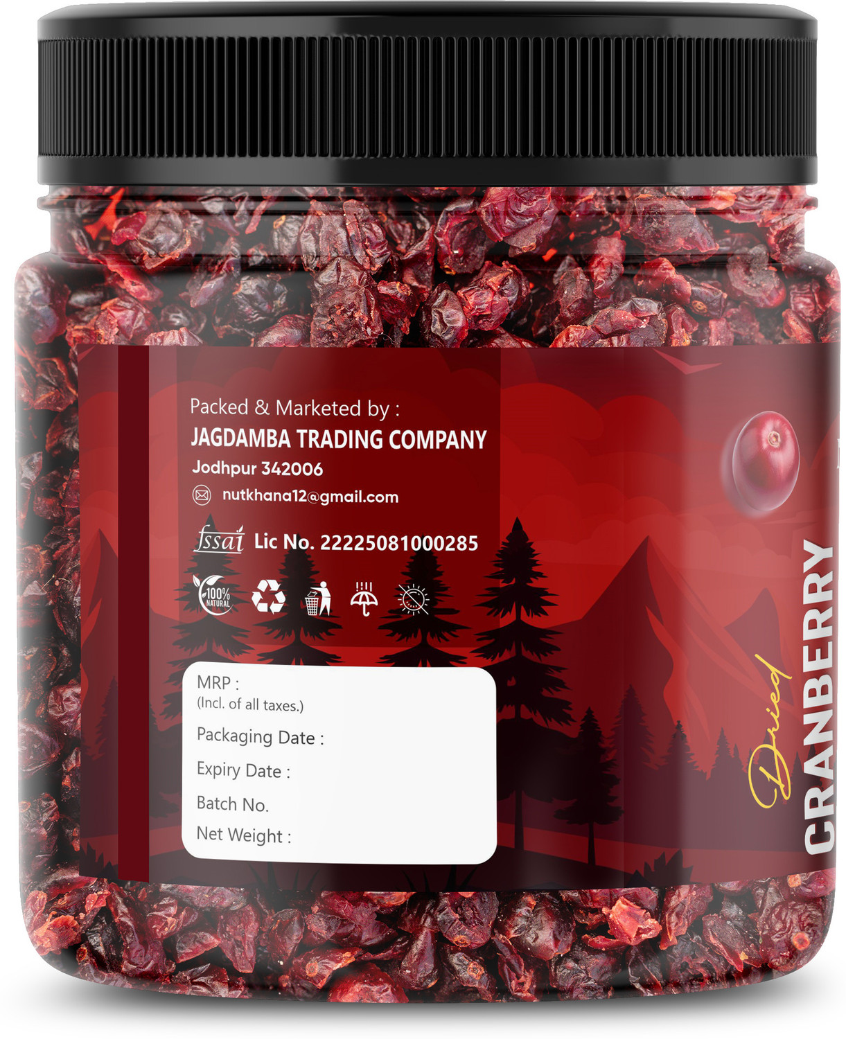 Image of Nutkhana Dried Cranberry | Premium Sweet Tart Dried Cranberries | Antioxidant Rich Snack Cranberries (1 x 200 g)