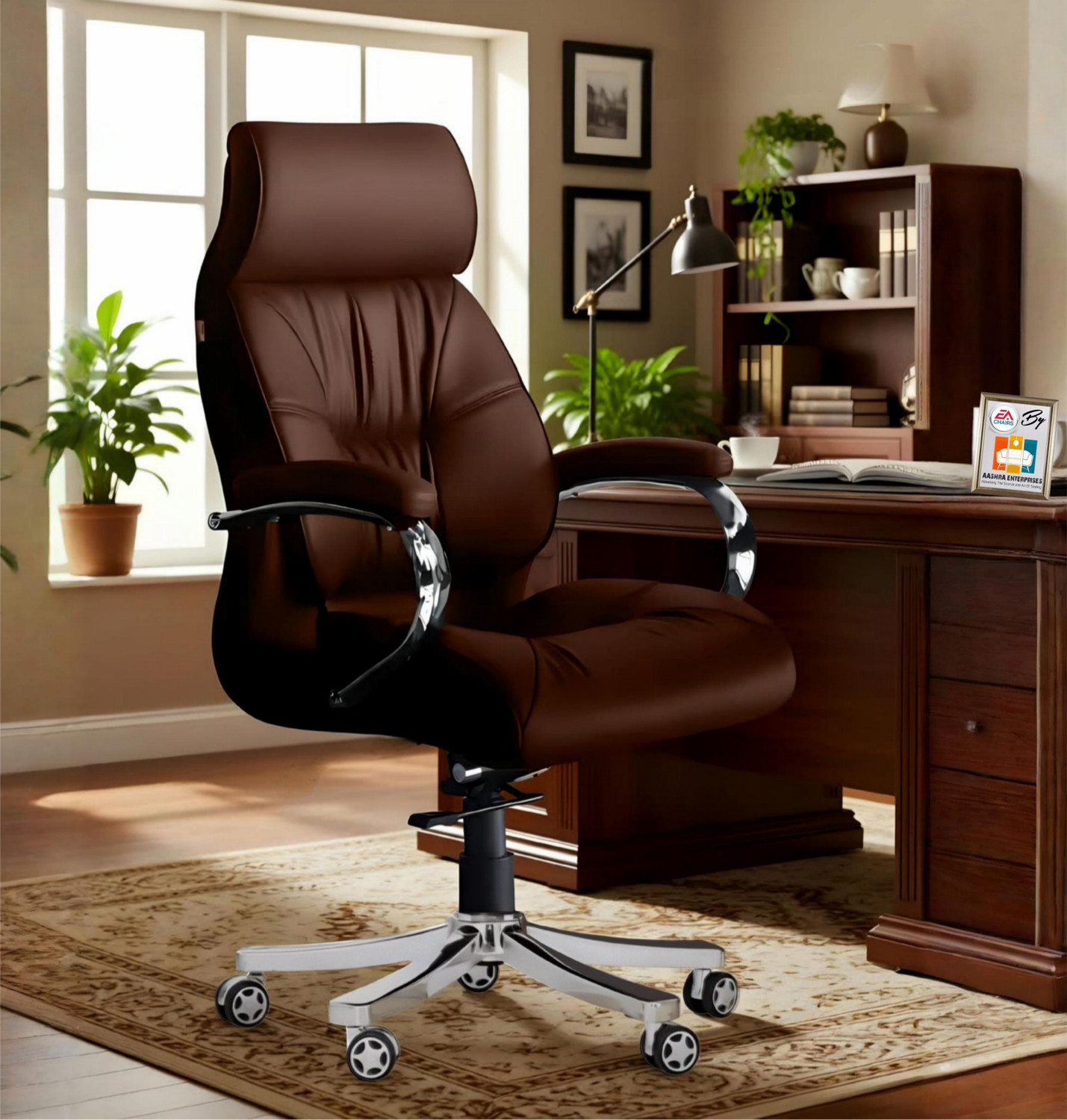 Image of oakluxe Leatherette Office Executive Chair (Brown, Knock Down)