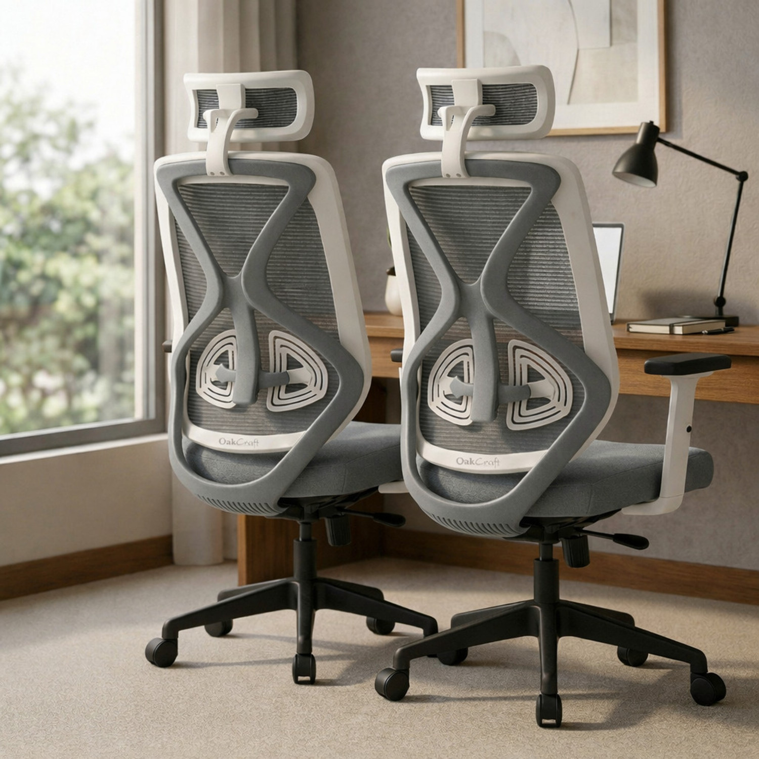 Image of Oakcraft Mesh Office Adjustable Arm Chair (Cyclone - Black, Optional Installation Available)