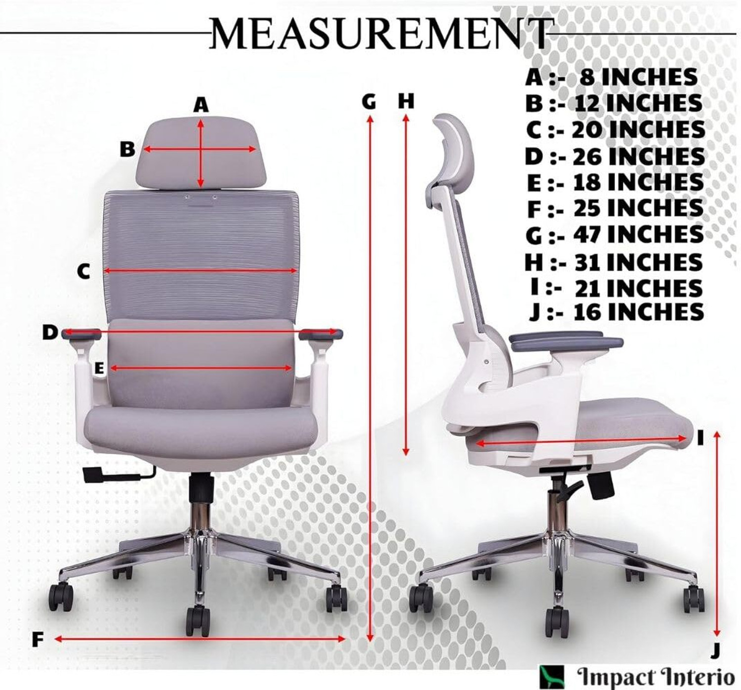 Image of impact interio executive chairs Fabric Office Executive Chair (White, Grey, Knock Down)