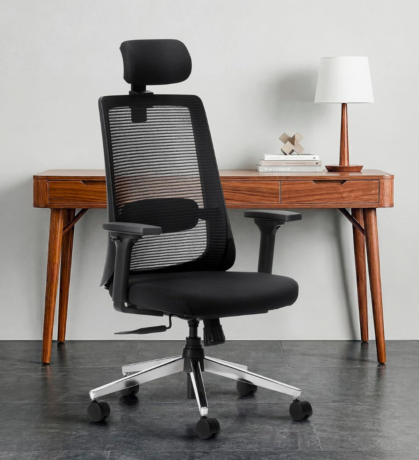 Image of pace seating Home and Office Y Mesh Chair, High Back Mesh Ergonomic with Adjustable Armrests Nylon Office Conference Chair (Black, Optional Installation Available)