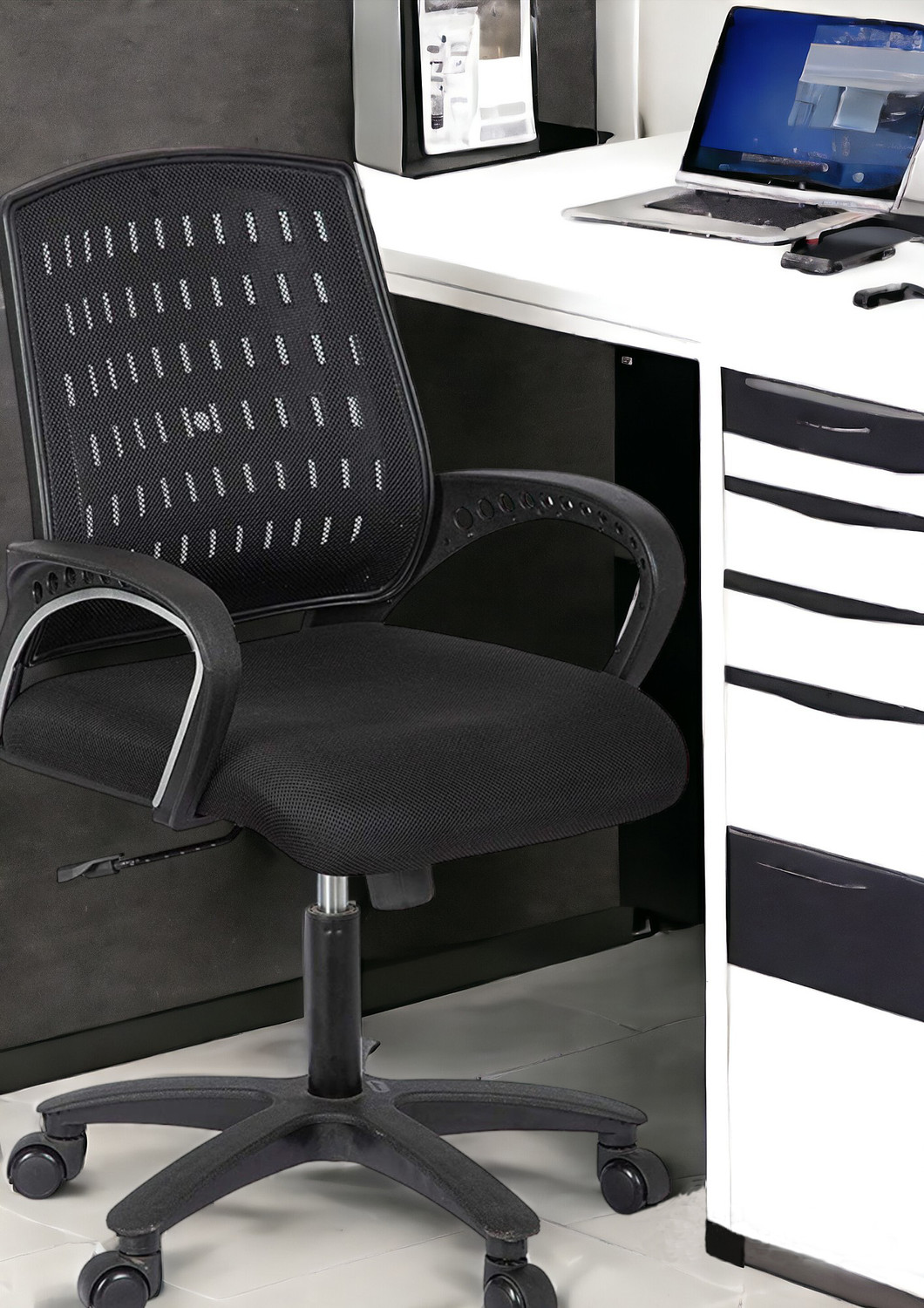 Image of pace seating Home and Office Y Mesh Chair, High Back Mesh Ergonomic with Adjustable Armrests Nylon Office Conference Chair (Black, Optional Installation Available)