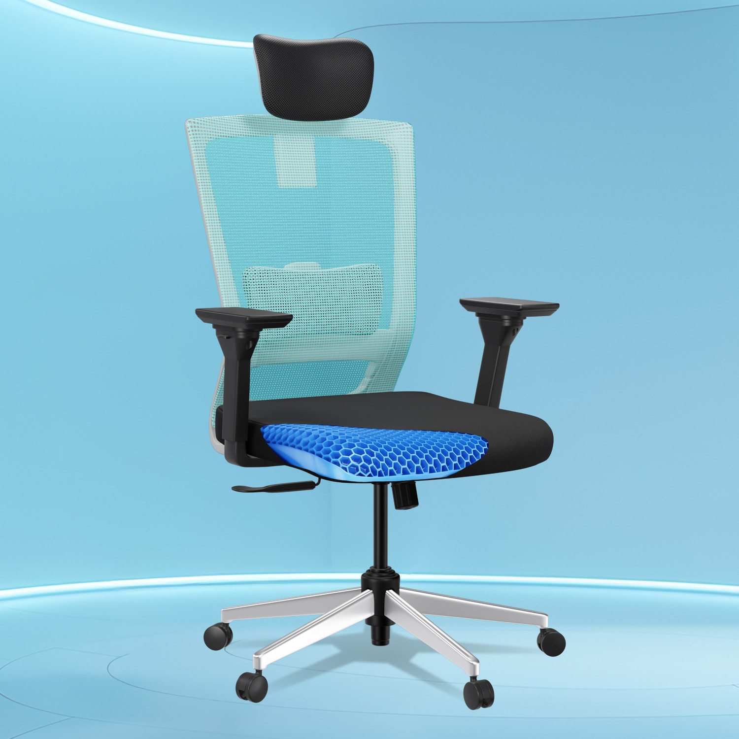 Image of Frido AeroMesh Ergo Chair, Adjustable Armrests & Headrest, 120kg Capacity Mesh Office Adjustable Arm Chair (Black, Knock Down)